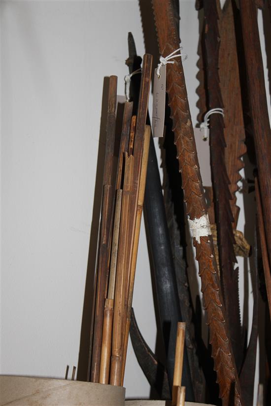 Collection of Sepik River tribal spears, bamboo arrows etc.